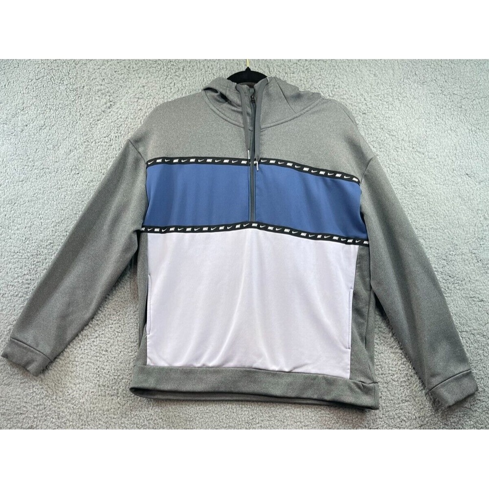 Nike Hoodie Small Gray White Blue Half Zip Color Block Pocket